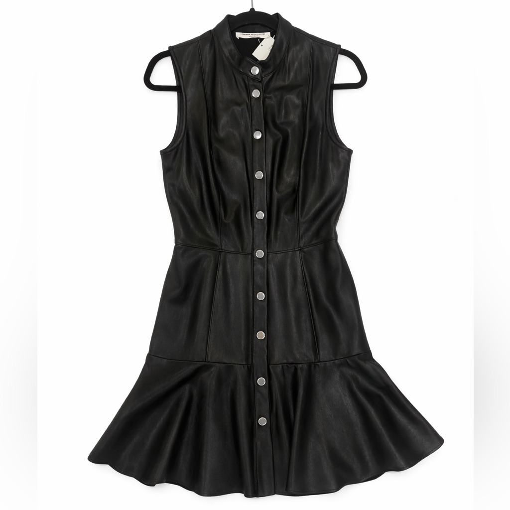 Amanda Uprichard Faux Leather Sleeveless Button-Up Mini Dress | Size S